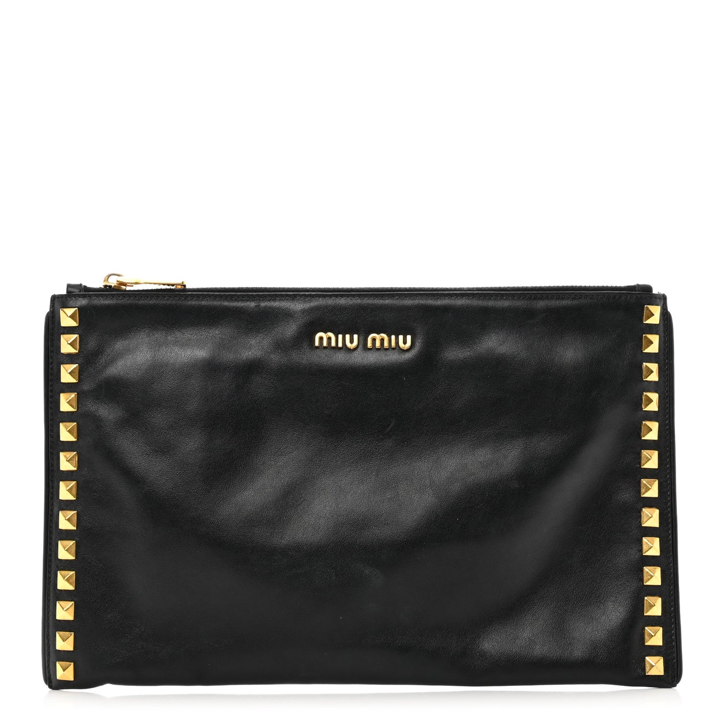 Soft Calf Studded Zip Pouch Black