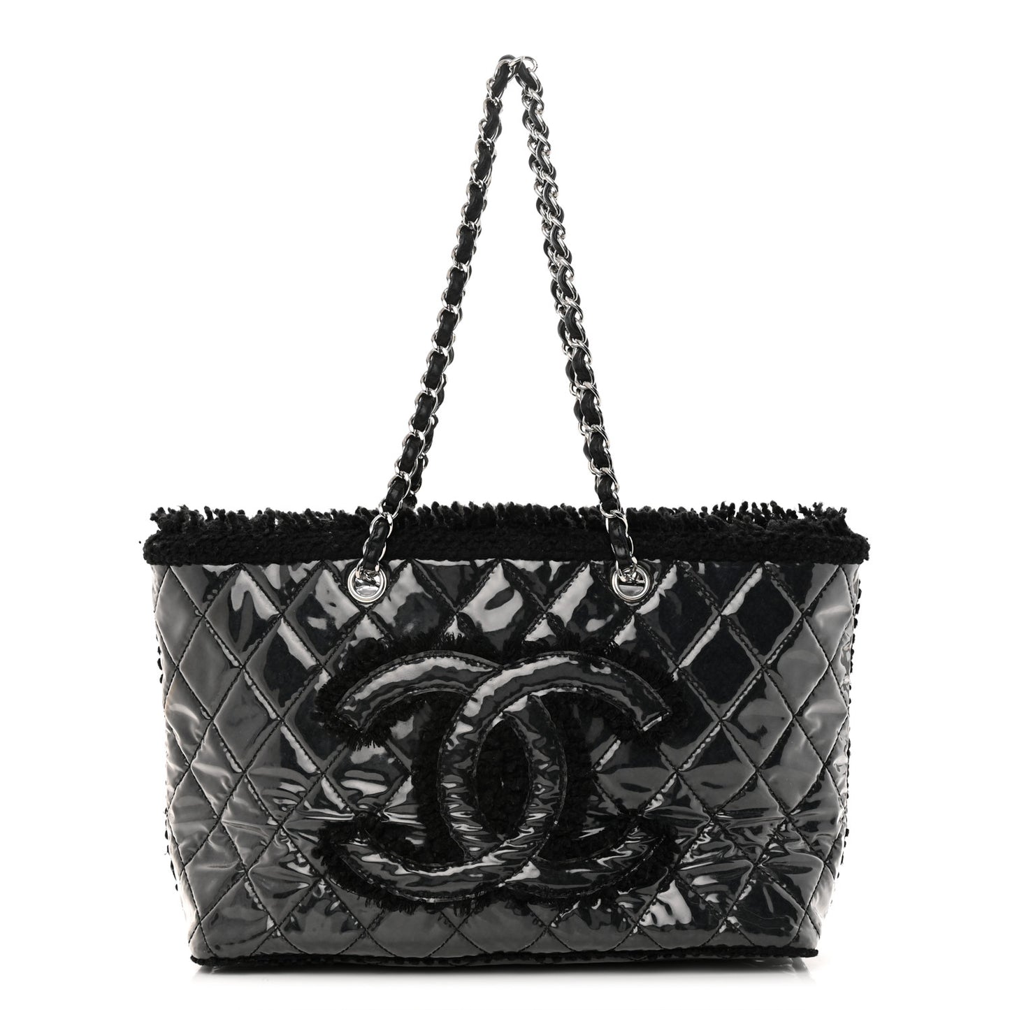 Vinyl Quilted Funny Tweed Tote Black