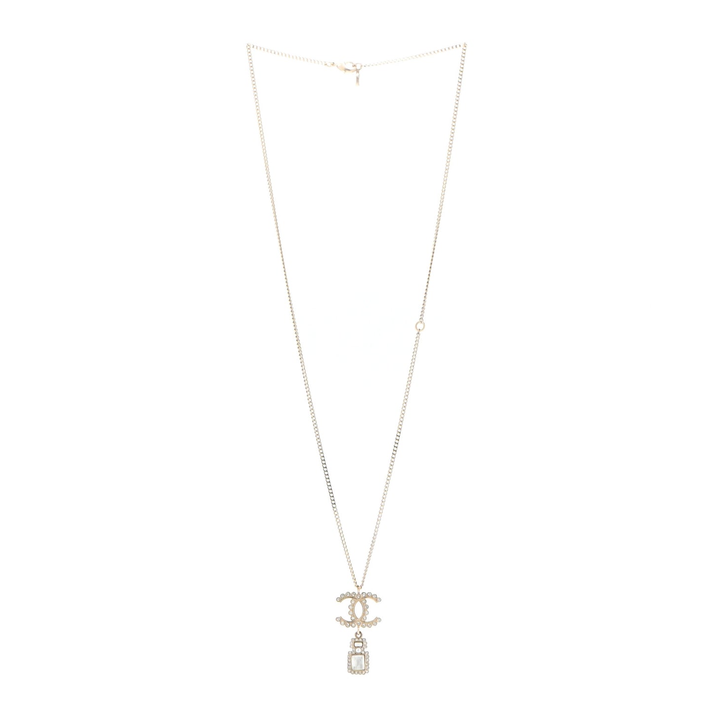 Crystal Pearl CC Necklace Pearly White Gold