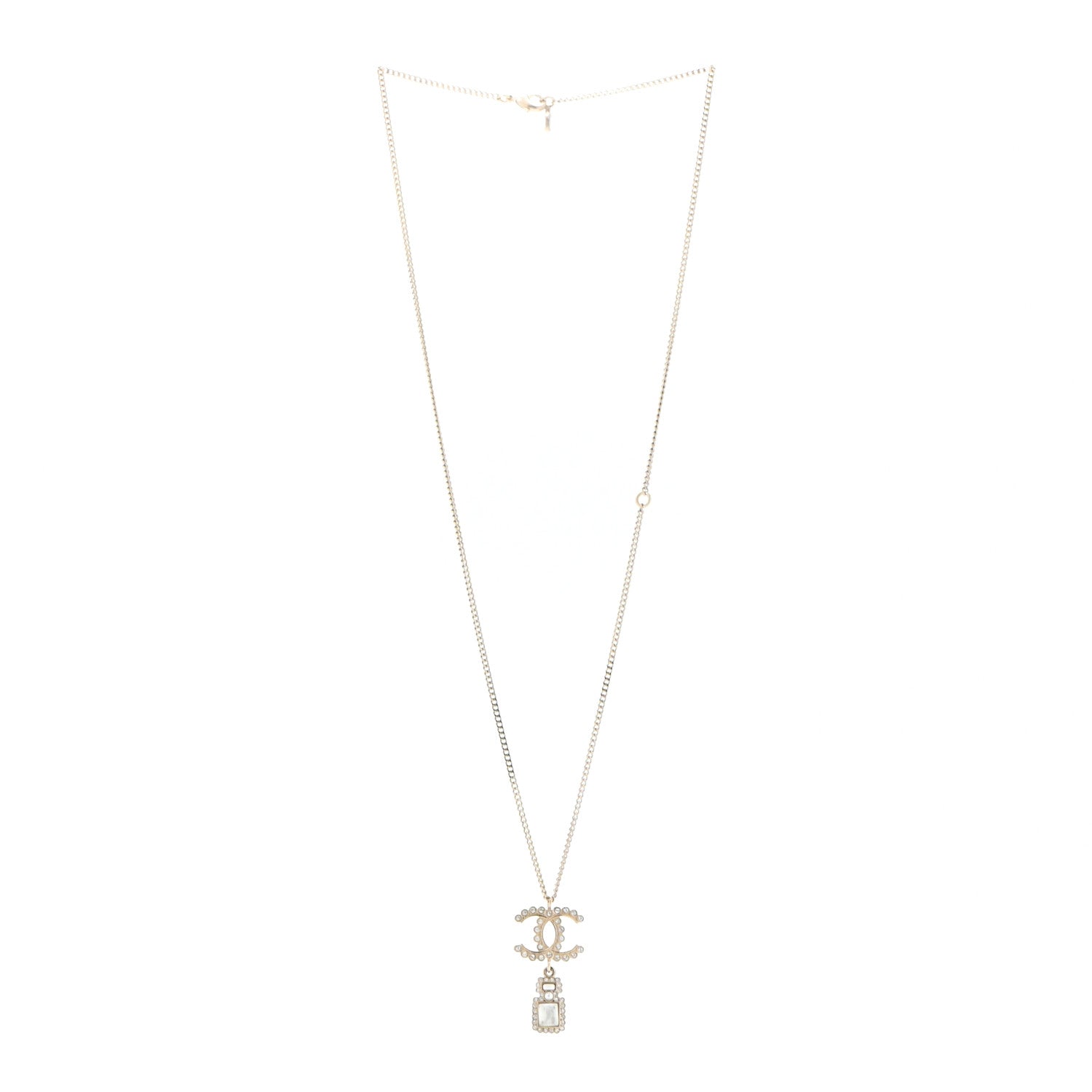 Chanel Crystal Pearl CC Necklace Pearly White Gold 3 of 6