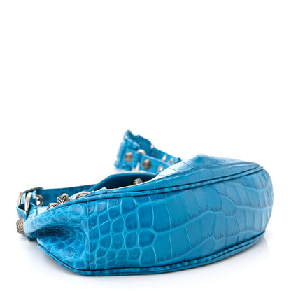Balenciaga Extra Supple Calfskin Crocodile Embossed Le Cagole Shoulder Bag XS Turquoise 4 of 10