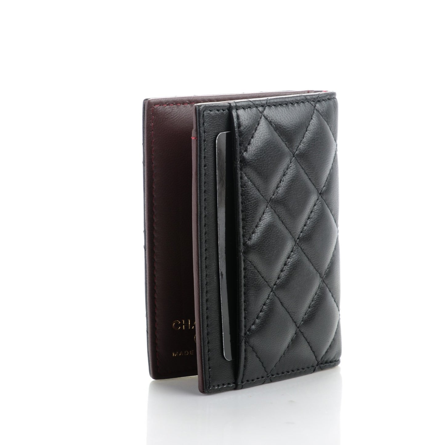 Lambskin Quilted CC Card Holder Wallet Black
