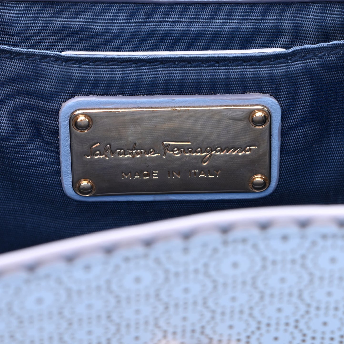 Perforated Calfskin Mini Ginny Shoulder Bag Blue