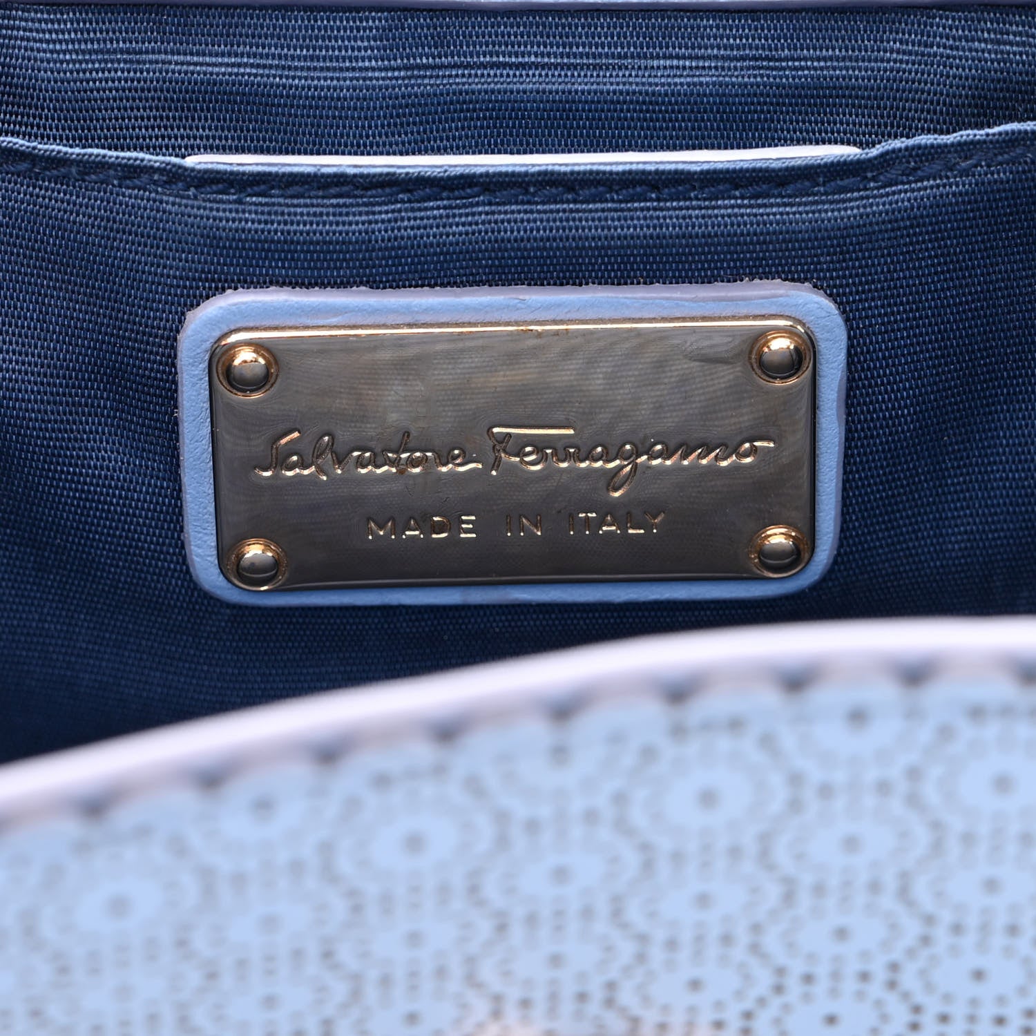 Salvatore Ferragamo Perforated Calfskin Mini Ginny Shoulder Bag Blue 5 of 9