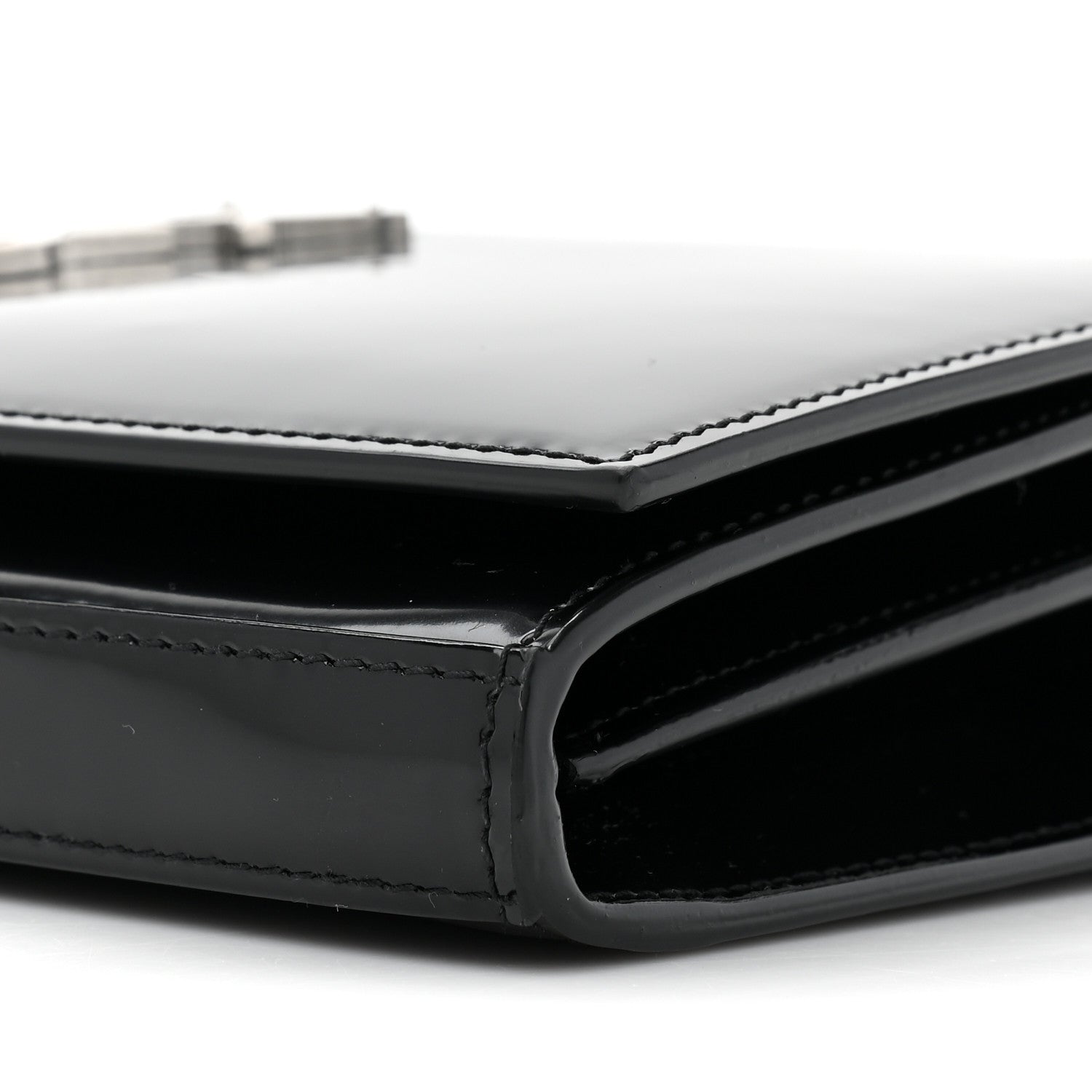 Saint Laurent Glazed Calfskin Cassandre Wallet On Chain WOC Black 9 of 11