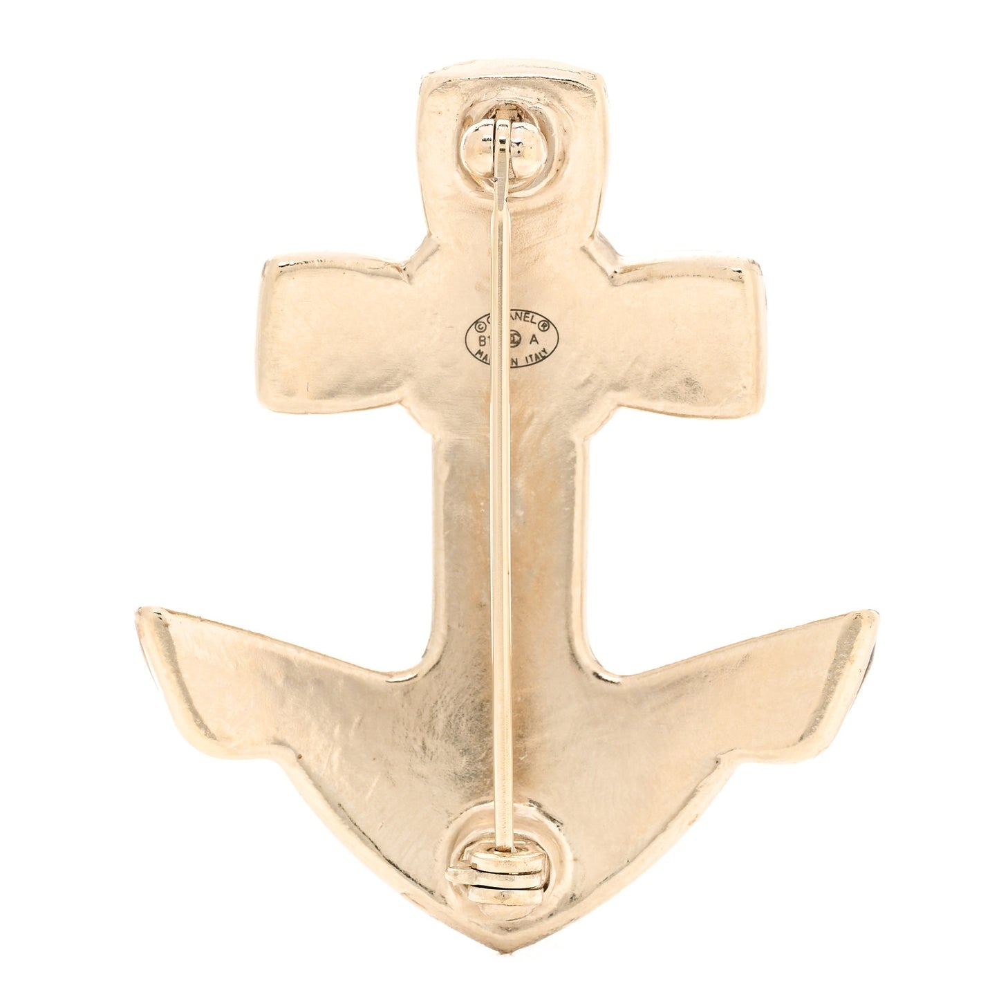 Gripoix Poured Glass CC Anchor Brooch Gold Multicolor