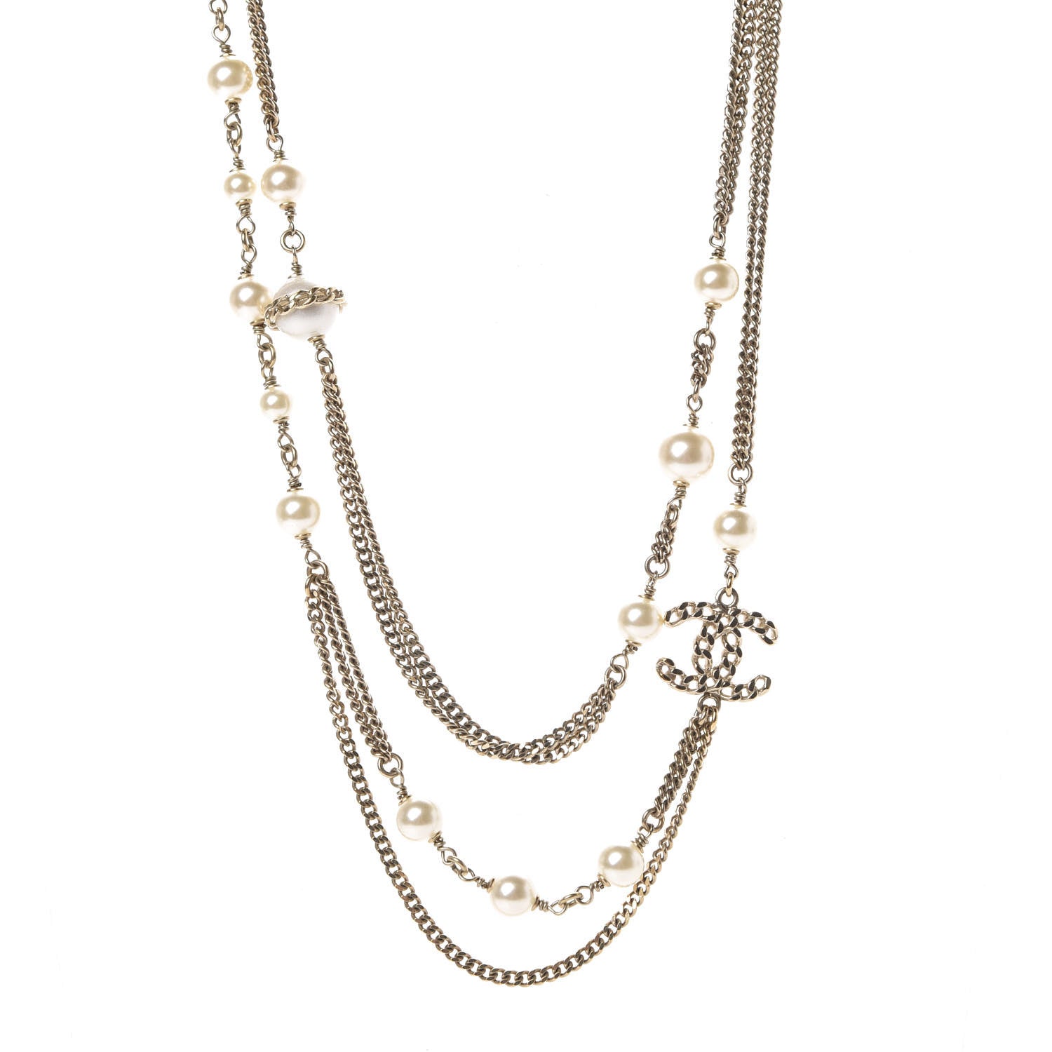 Chanel Pearl Chain CC Multi Strand Necklace Gold 1 of 5