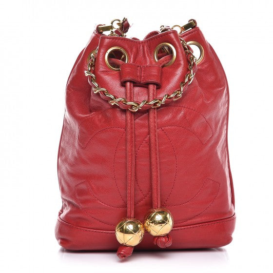 Lambskin Drawstring CC Shoulder Bag Red
