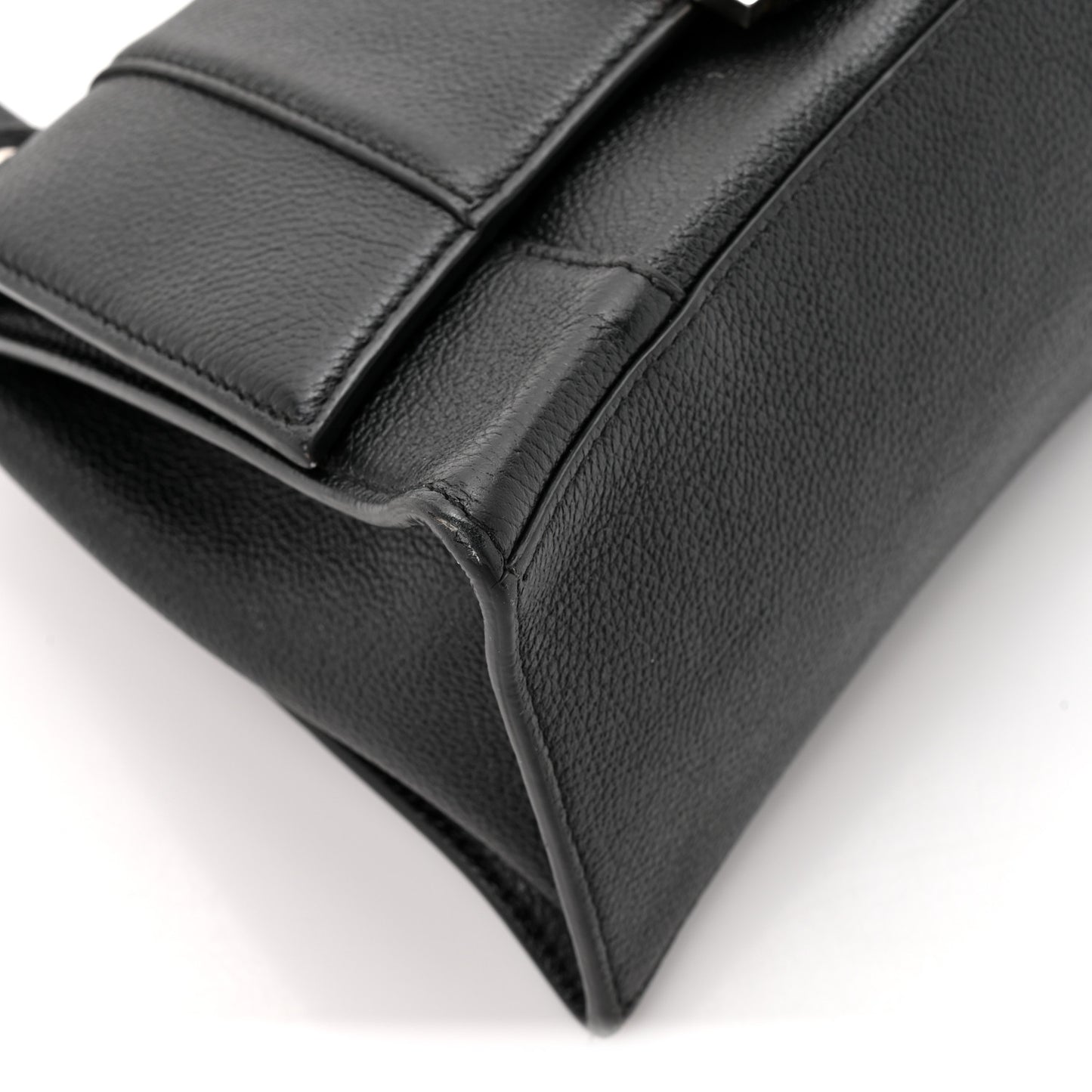 Grained Calfskin Small Hourglass Top Handle Bag Black