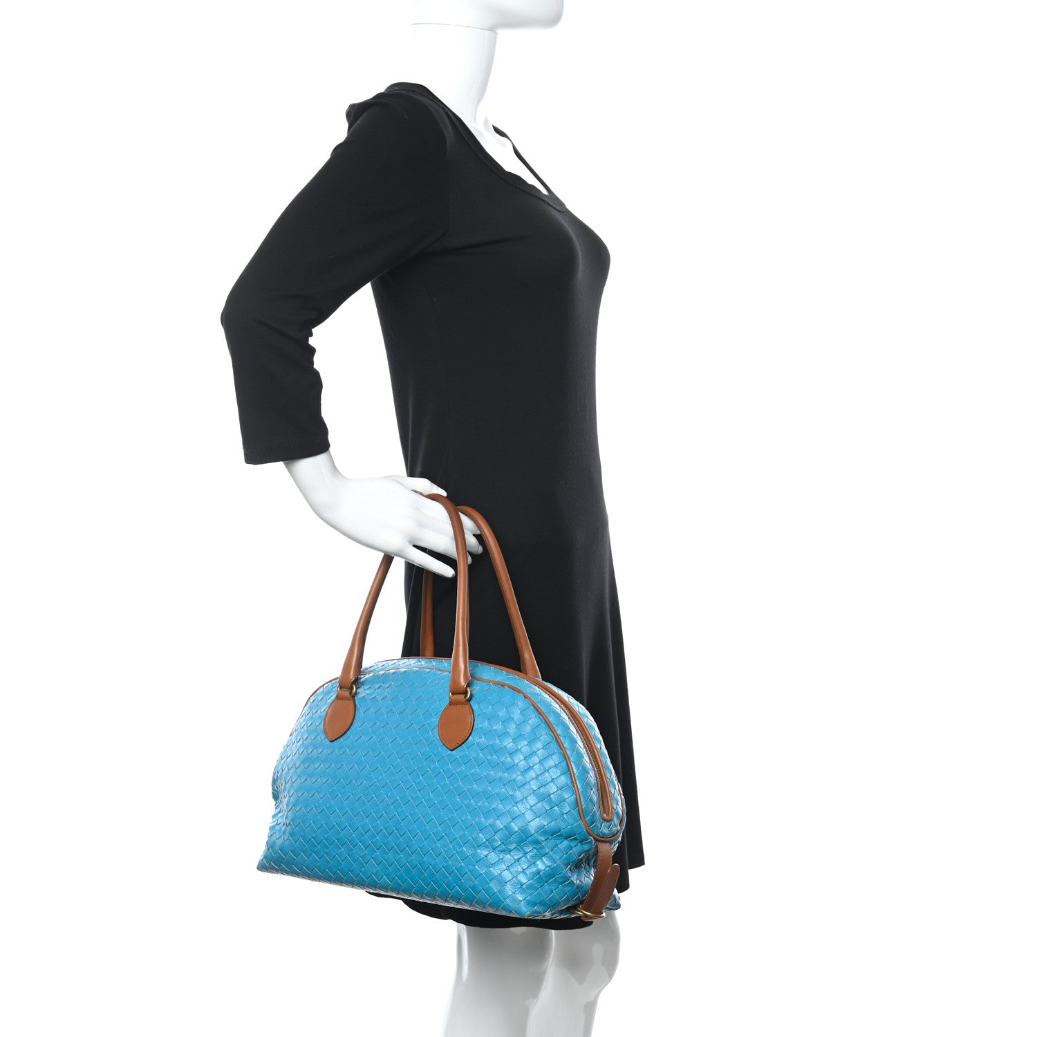 Bottega Veneta Nappa Intrecciato Bowling Bag Blue 2 of 13