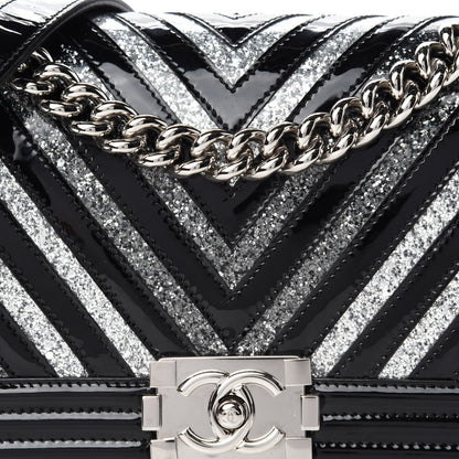 Chanel Patent Glitter PVC Chevron Quilted Medium Boy Flap Black Silver 12 of 12