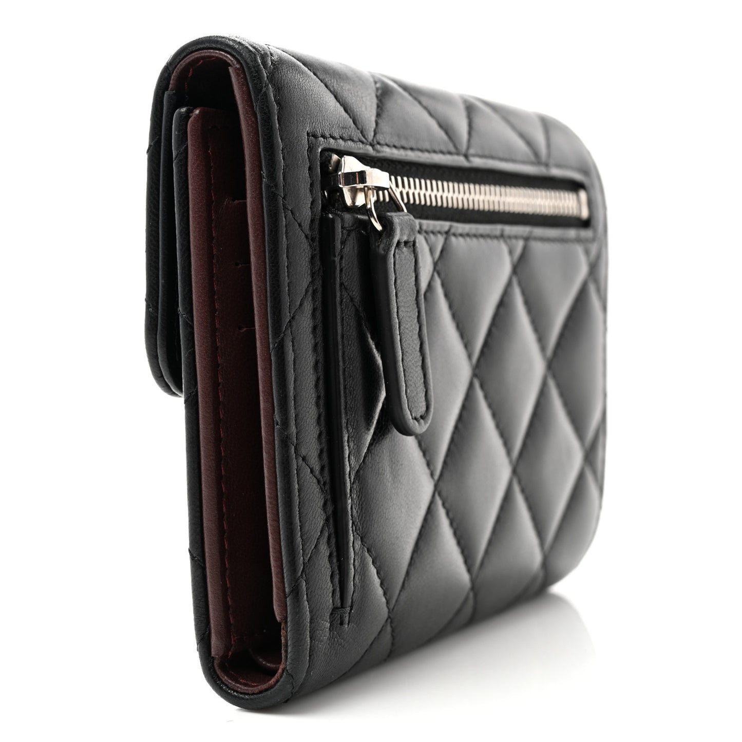 Lambskin Quilted Compact Flap Wallet Black