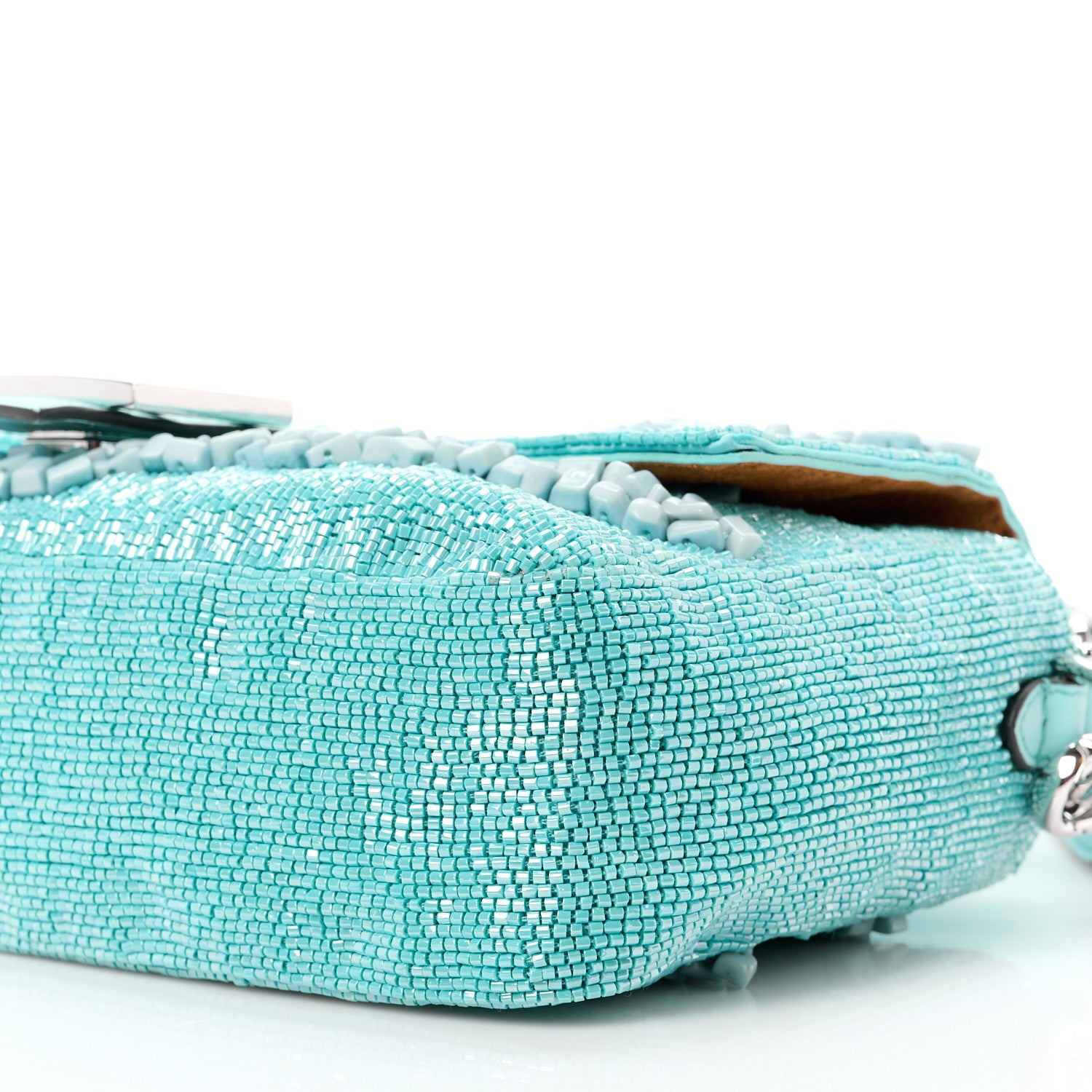 Fendi Rolling Stone Vitello Seta Bead Embroidered Re-Edition Baguette Spring Turquoise 11 of 12