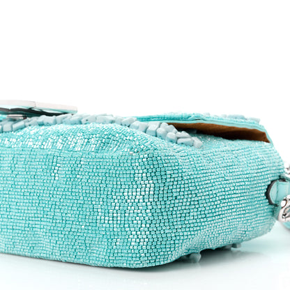 Fendi Rolling Stone Vitello Seta Bead Embroidered Re-Edition Baguette Spring Turquoise 11 of 12