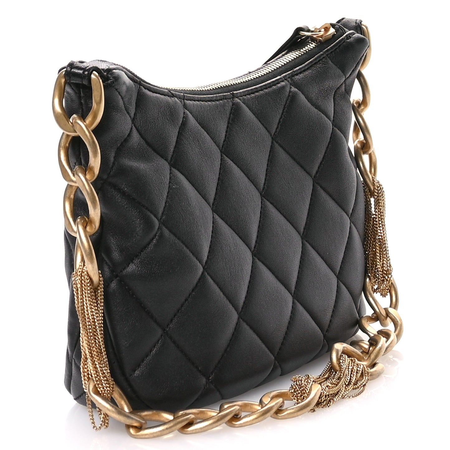 Lambskin Quilted CC Chain Hobo Black