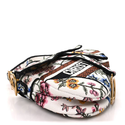 Christian Dior Canvas Embroidered Petites Fleurs Saddle Bag White Multicolor 4 of 10