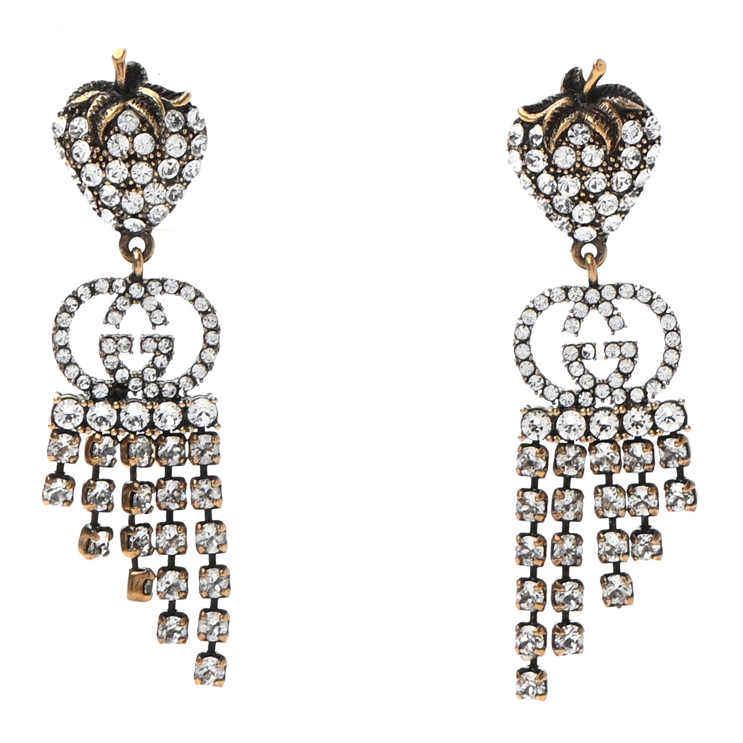 Gucci Metal Crystal Interlocking G Strawberry Drop Earrings 1 of 5
