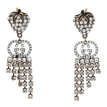 Gucci Metal Crystal Interlocking G Strawberry Drop Earrings 1 of 5