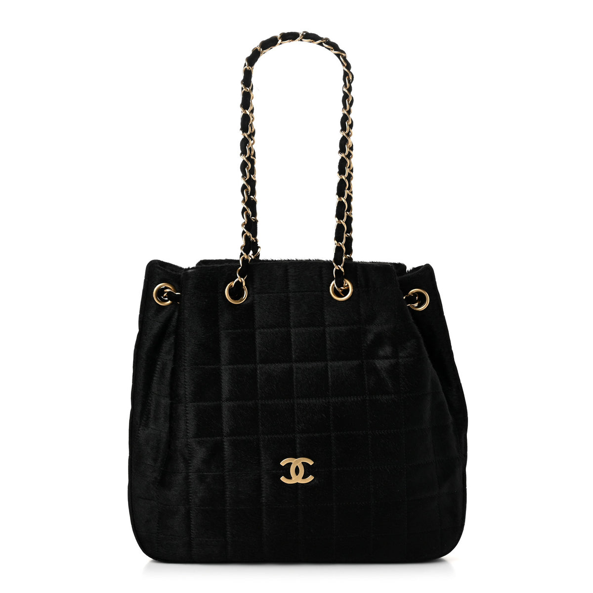 Pony Hair Stitched Chocolate Bar Shopping Tote Black