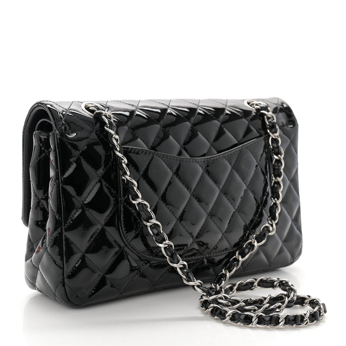 Patent Quilted Medium Double Flap Black