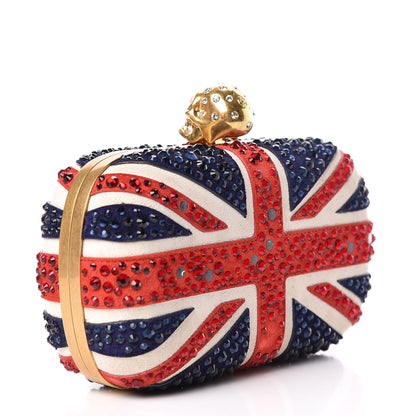 Alexander McQueen Suede Swarovski Crystal Pearl Britannia Skull Box Clutch Red Blue 3 of 13