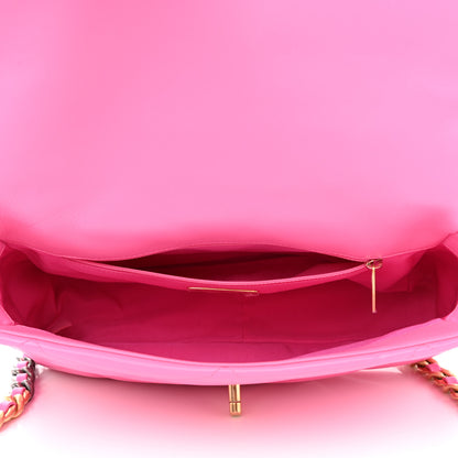Chanel Lambskin Quilted Large Chanel 19 Flap Neon Pink 4 of 9