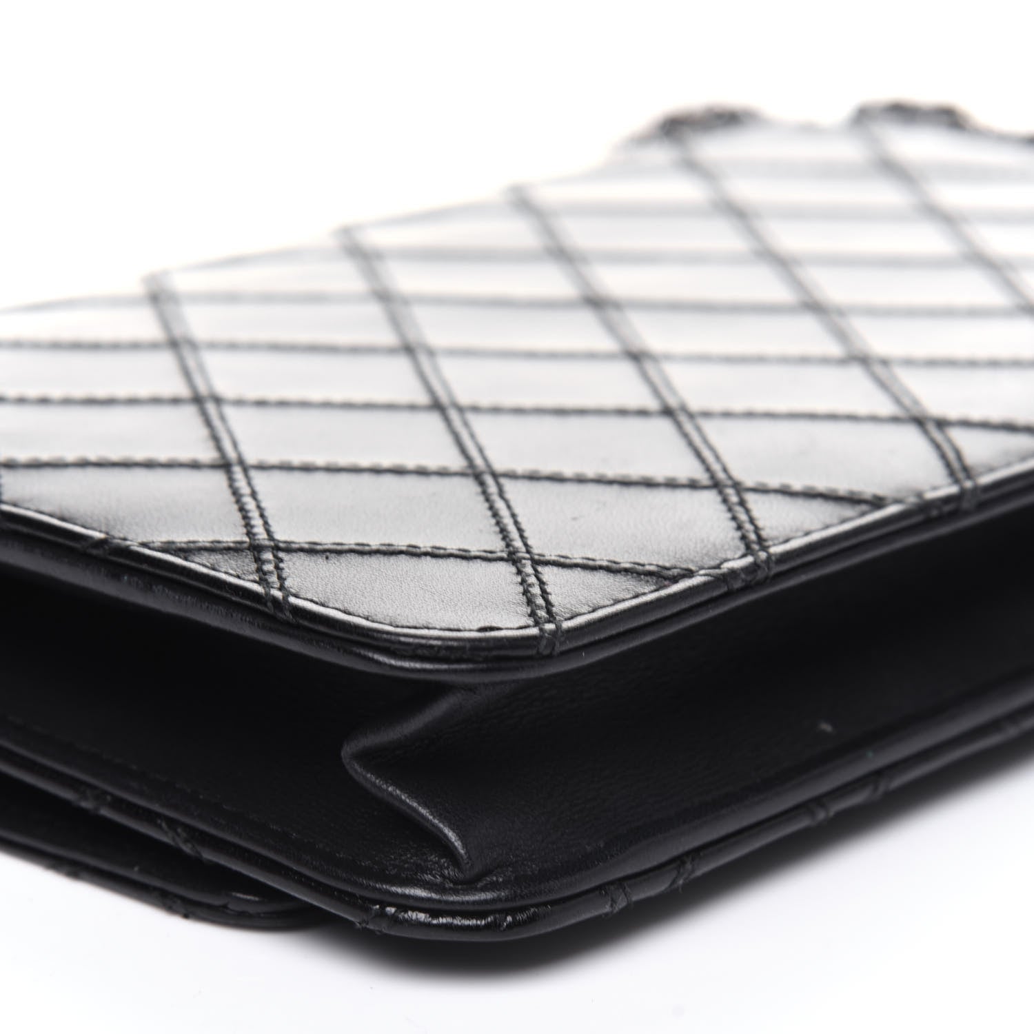 Chanel Lambskin Diamond Stitched Wallet On Chain WOC Black 18 of 24