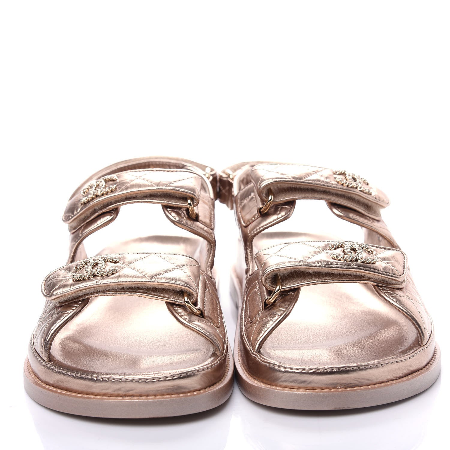 Chanel Iridescent Lambskin Quilted Velcro Dad Sandals 38.5 Light Bronze 5 of 11