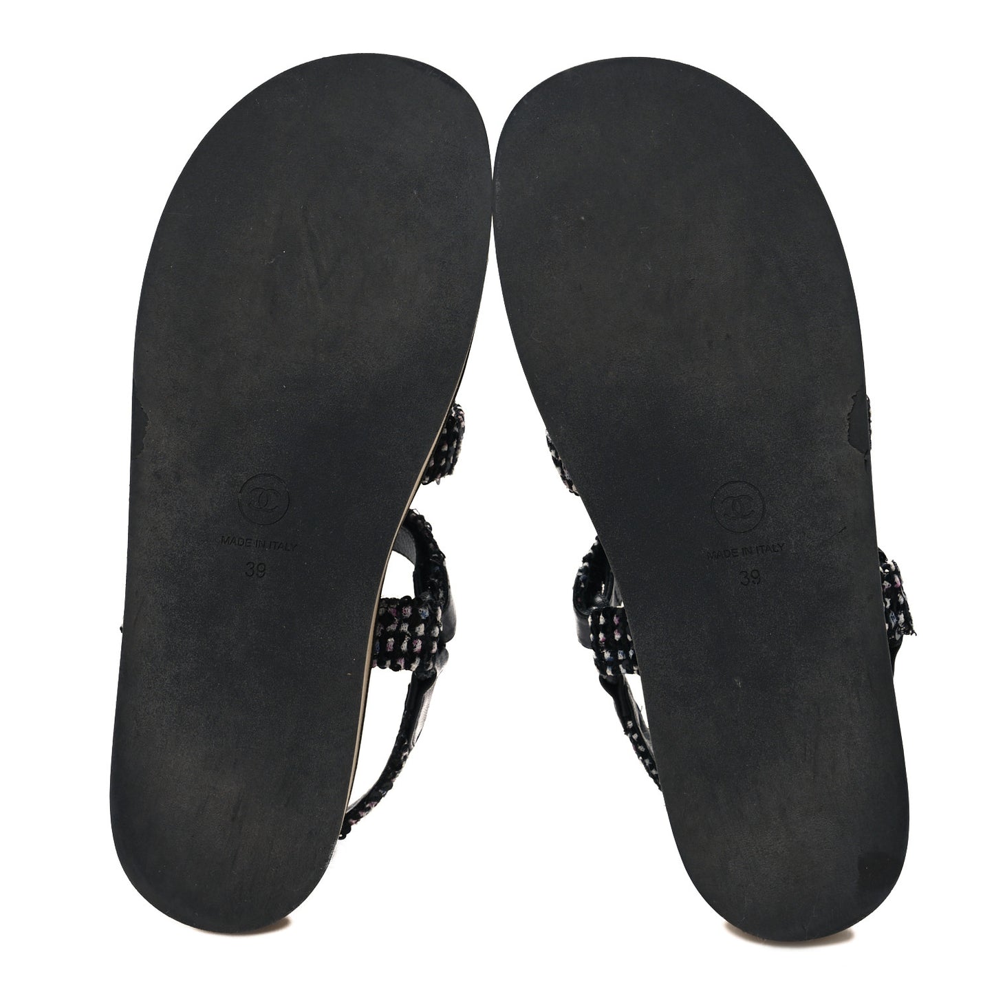 Tweed Lambskin Crystal CC Sandals 39 Black Multicolor