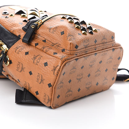 MCM Visetos Studded Colorblock Small Stark Brock Backpack Cognac Black 7 of 8