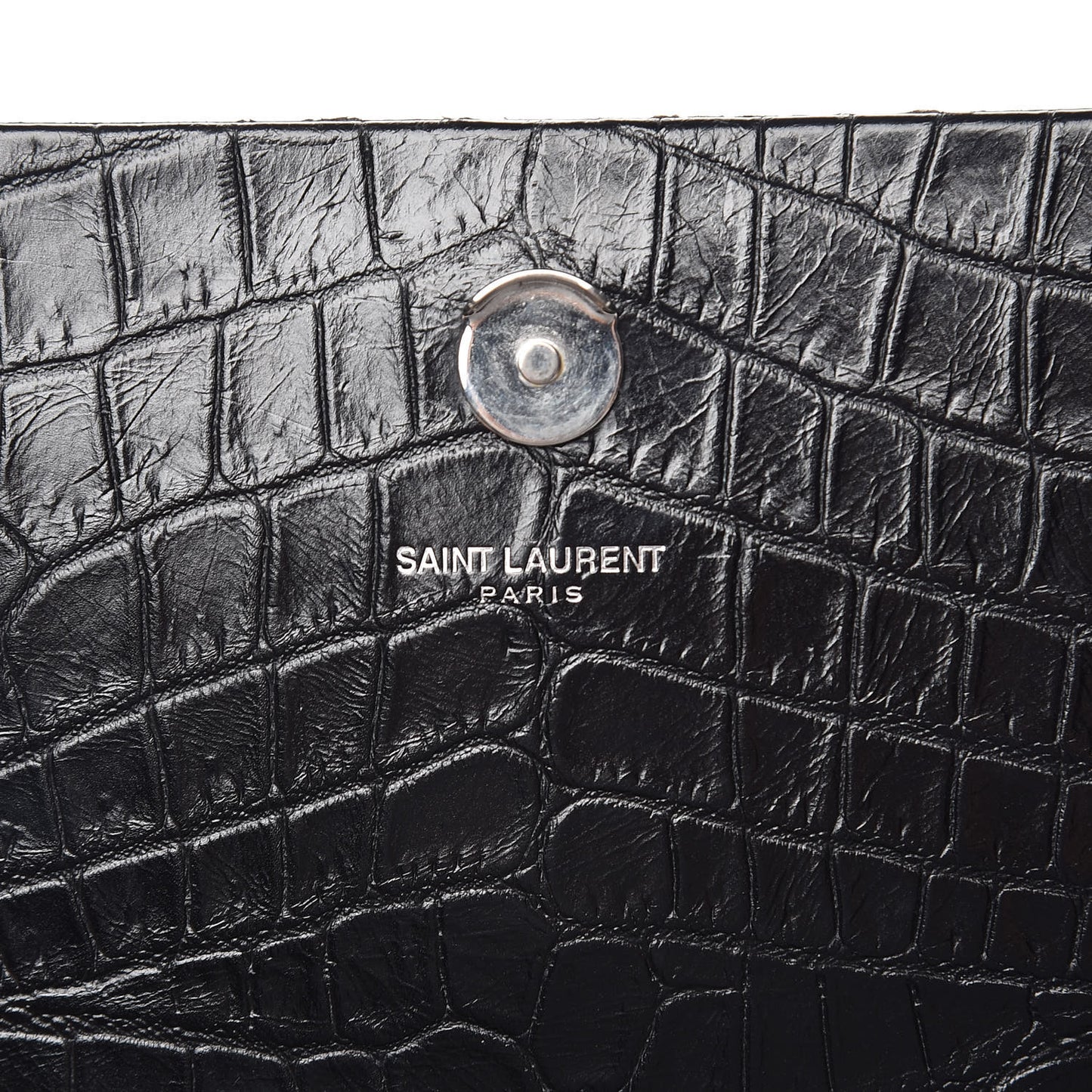 Calfskin Crocodile Embossed Medium Classic Monogram Kate Tassel Satchel Black