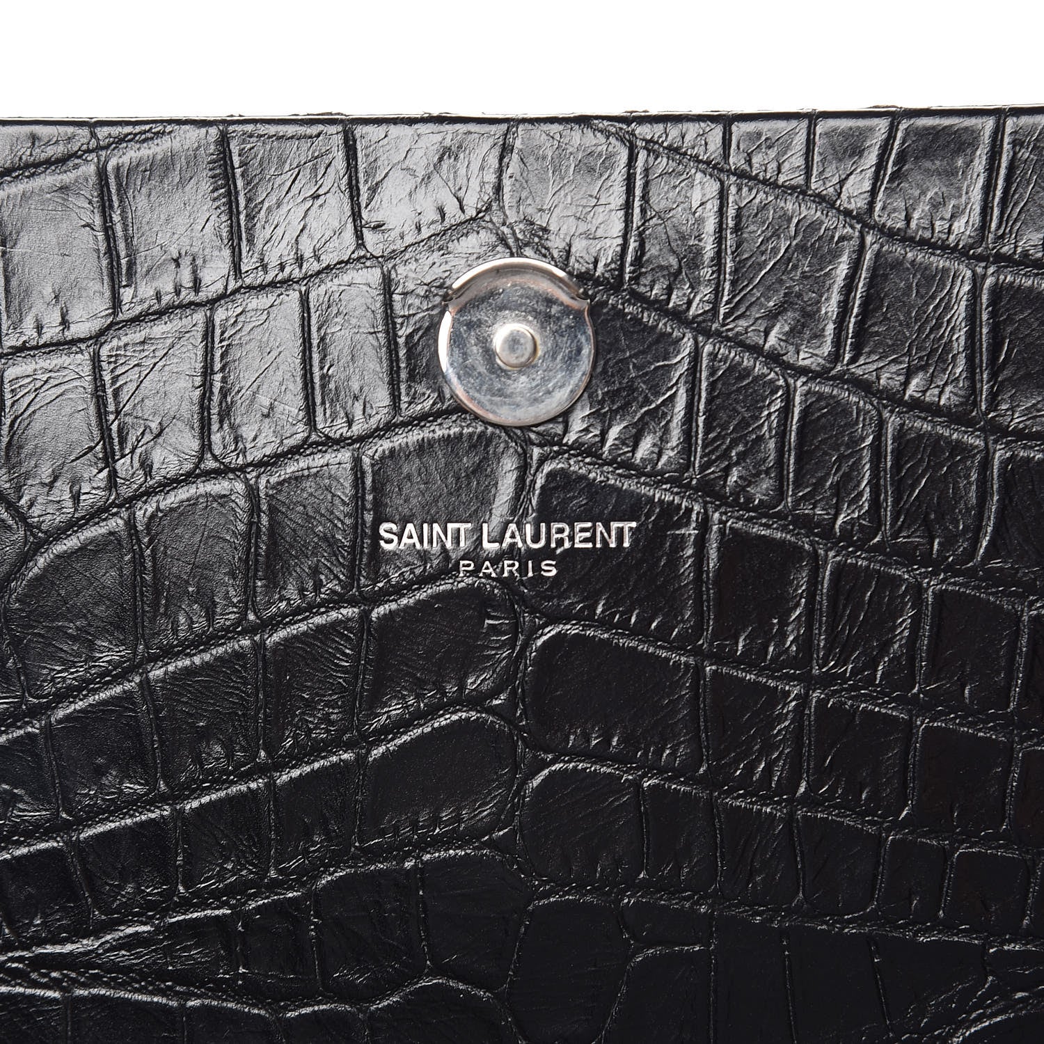 Saint Laurent Calfskin Crocodile Embossed Medium Classic Monogram Kate Tassel Satchel Black 6 of 12