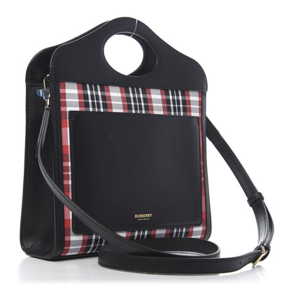 Burberry Calfskin Nylon Tartan Mini Pocket Bag Bright Red 3 of 9