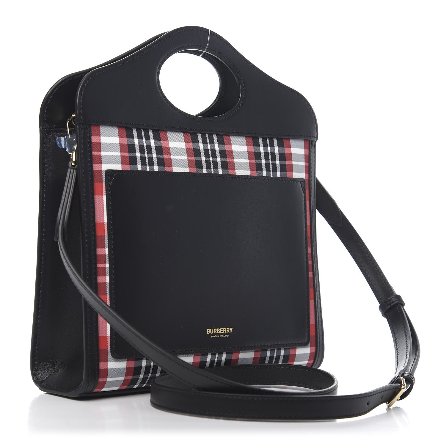Burberry Calfskin Nylon Tartan Mini Pocket Bag Bright Red 2 of 8
