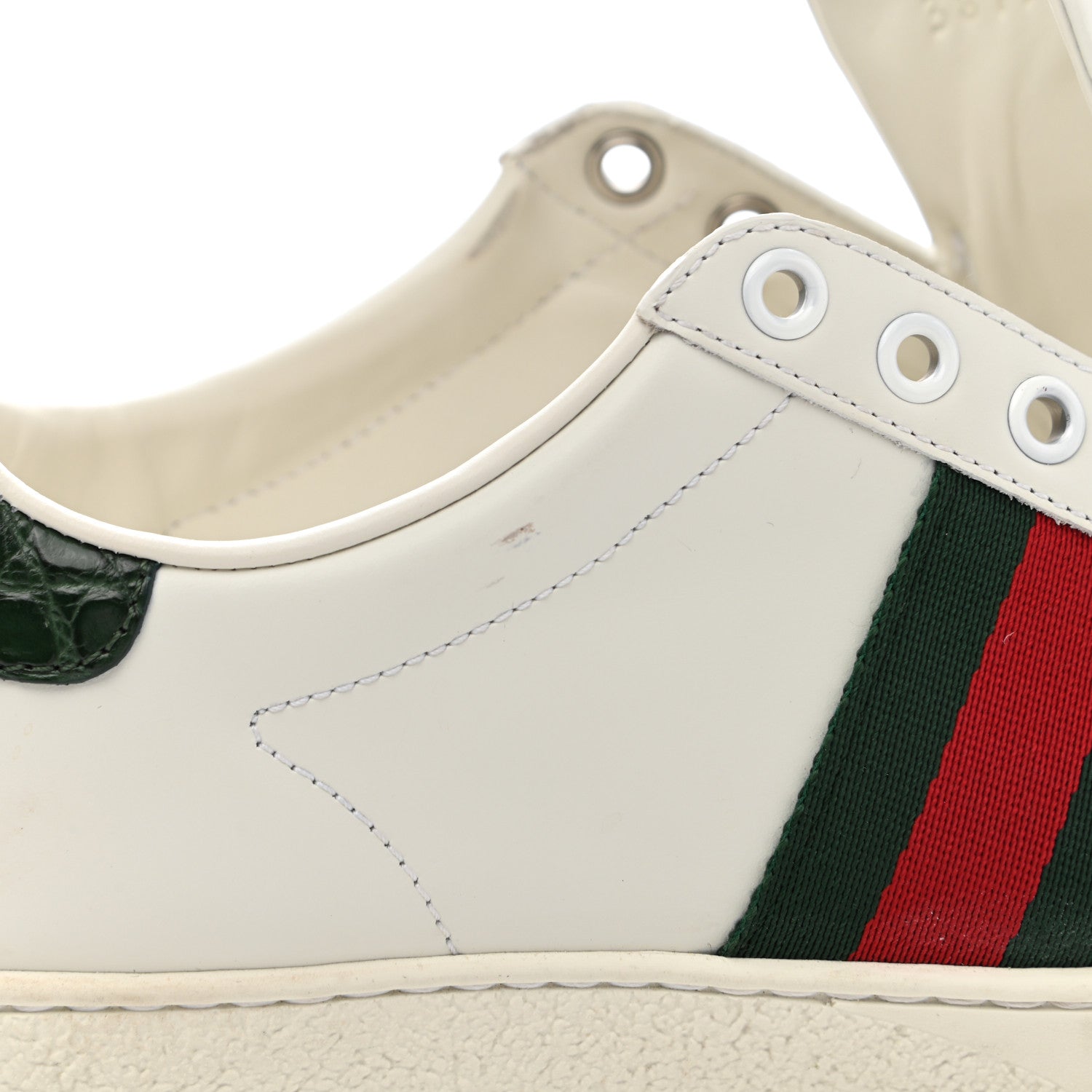 Gucci Calfskin Crocodile Web Womens Ace Sneakers 37 White Green 16 of 21