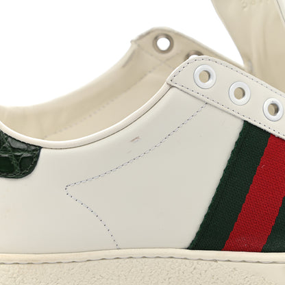 Gucci Calfskin Crocodile Web Womens Ace Sneakers 37 White Green 16 of 21
