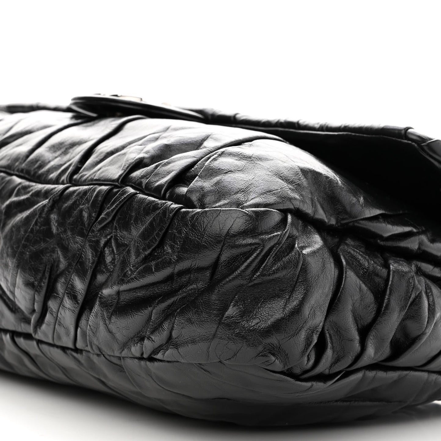 Glazed Calfskin Twisted Maxi Flap Black