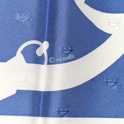 Hermes Silk Tete De Cheval Tout En Carre Scarf 90 Bleu Lavande Blanc 5 of 6