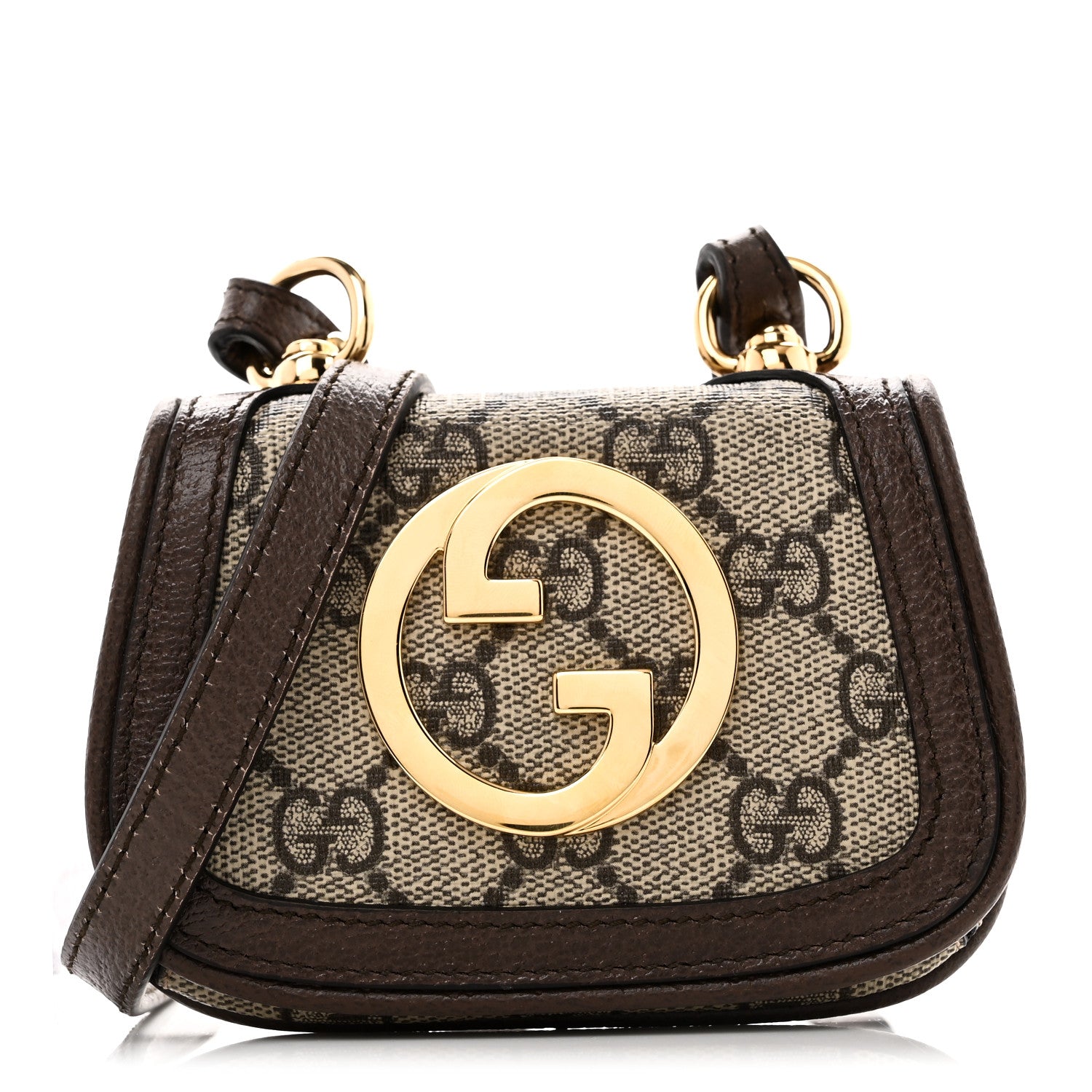 Gucci GG Supreme Monogram Textured Dollar Calfskin Blondie Card Case Wallet with Strap Beige Ebony New Acero 1 of 7