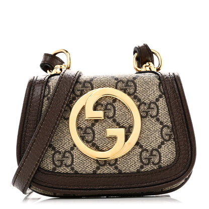 Gucci GG Supreme Monogram Textured Dollar Calfskin Blondie Card Case Wallet with Strap Beige Ebony New Acero 1 of 7