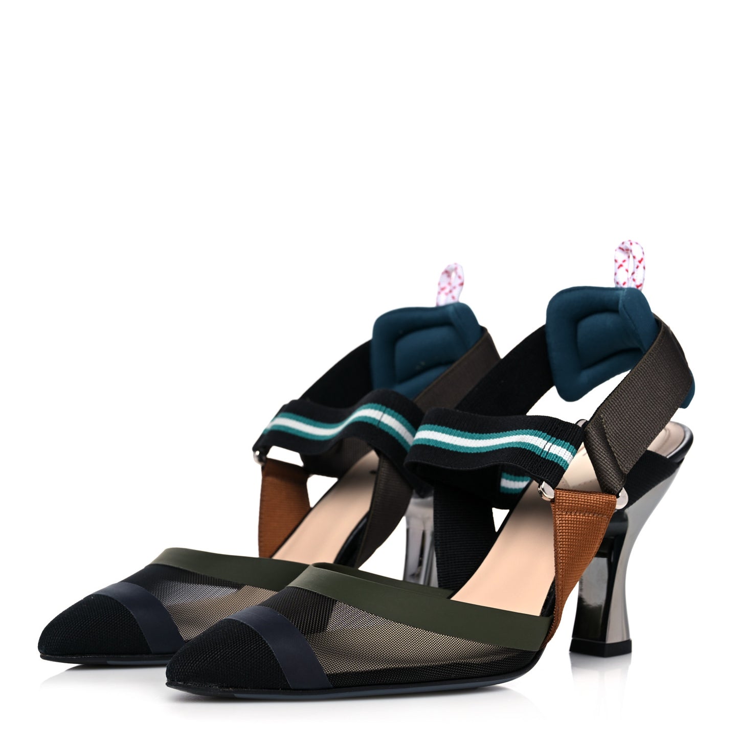 Technical Mesh Colibri 85mm Slingback Pumps 36.5 Black Verde Military