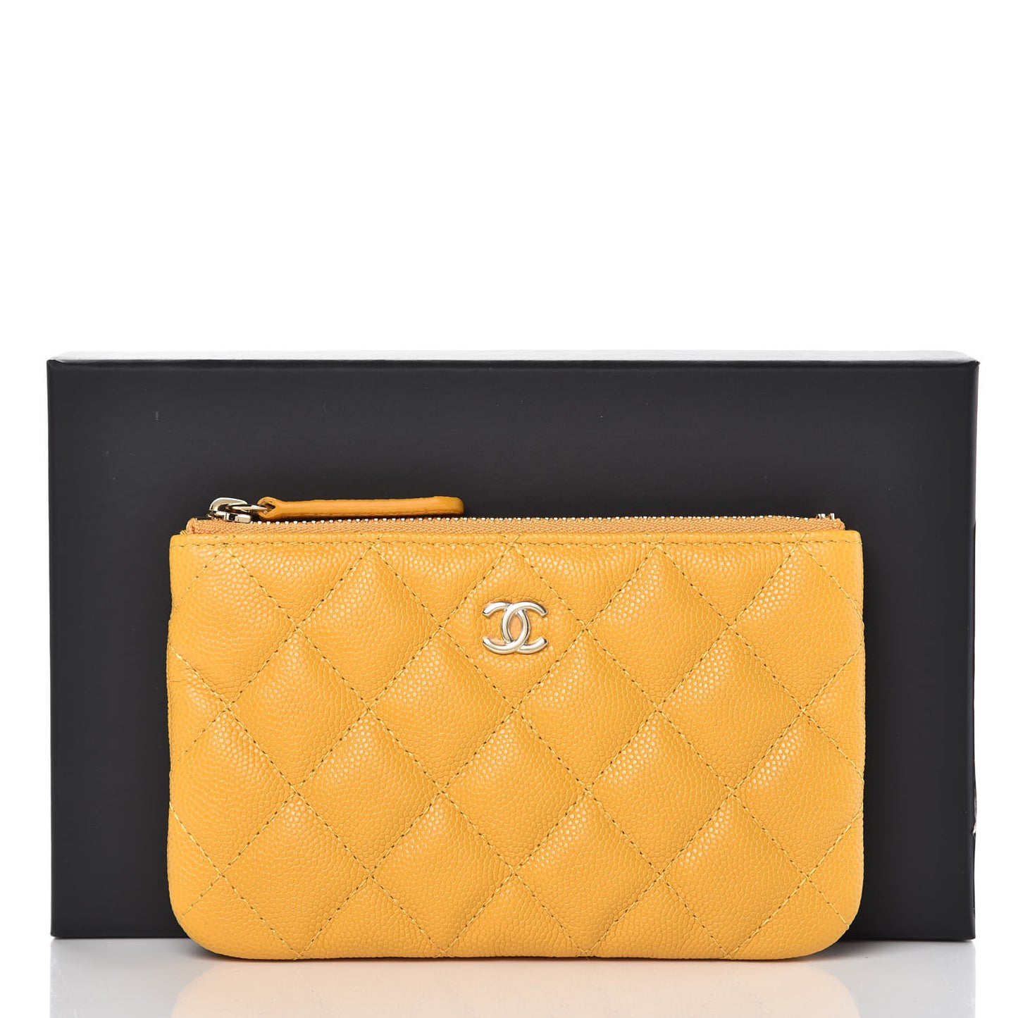 Caviar Quilted Small Cosmetic Case Yellow