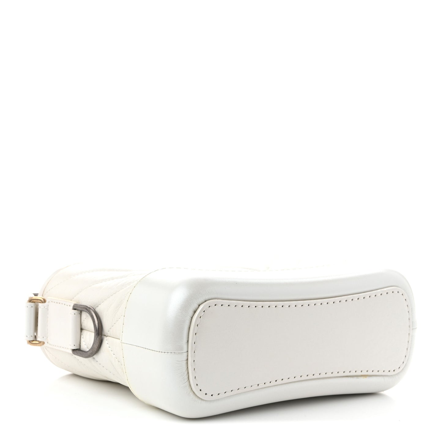 Iridescent Aged Calfskin Chevron Quilted Small Gabrielle Hobo White