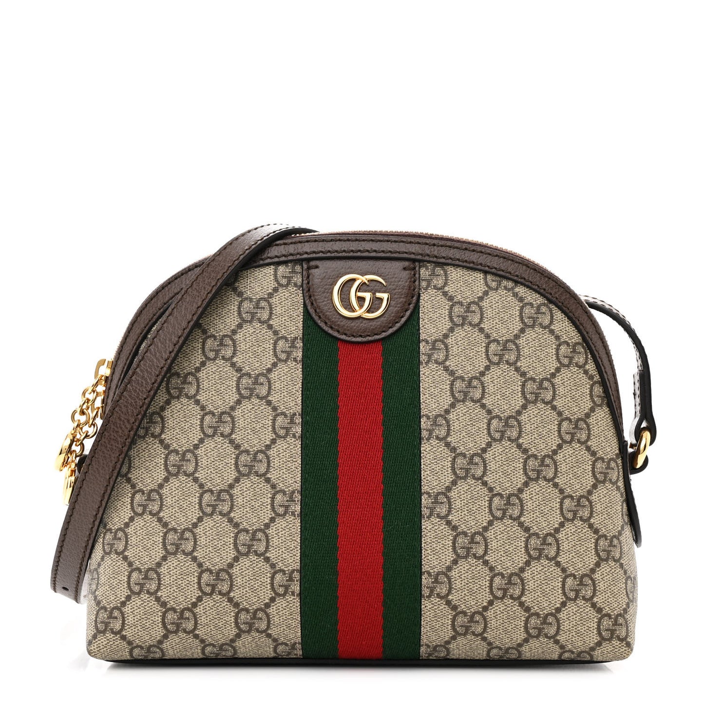 GG Supreme Monogram Textured Dollar Calfskin Web Small Ophidia Dome Shoulder Bag Beige Ebony New Acero