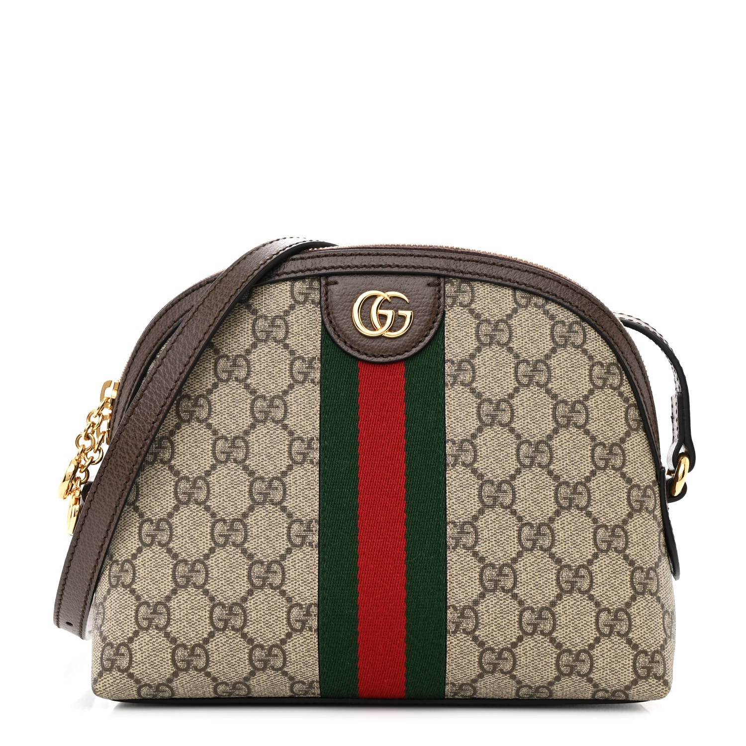 Gucci GG Supreme Monogram Textured Dollar Calfskin Web Small Ophidia Dome Shoulder Bag Beige Ebony New Acero 1 of 11