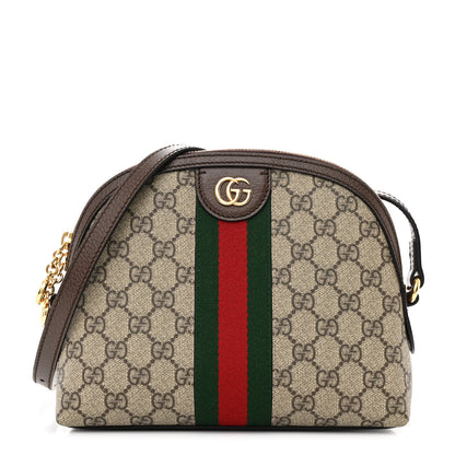 Gucci GG Supreme Monogram Textured Dollar Calfskin Web Small Ophidia Dome Shoulder Bag Beige Ebony New Acero 1 of 11