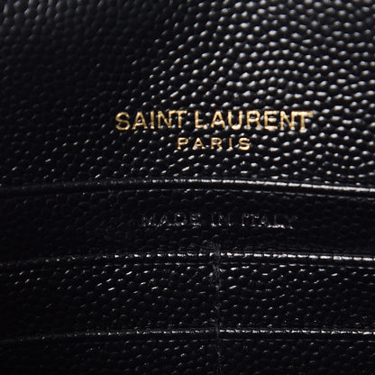 Saint Laurent Grain De Poudre Matelasse Chevron Monogram Envelope Chain Wallet Black 6 of 10