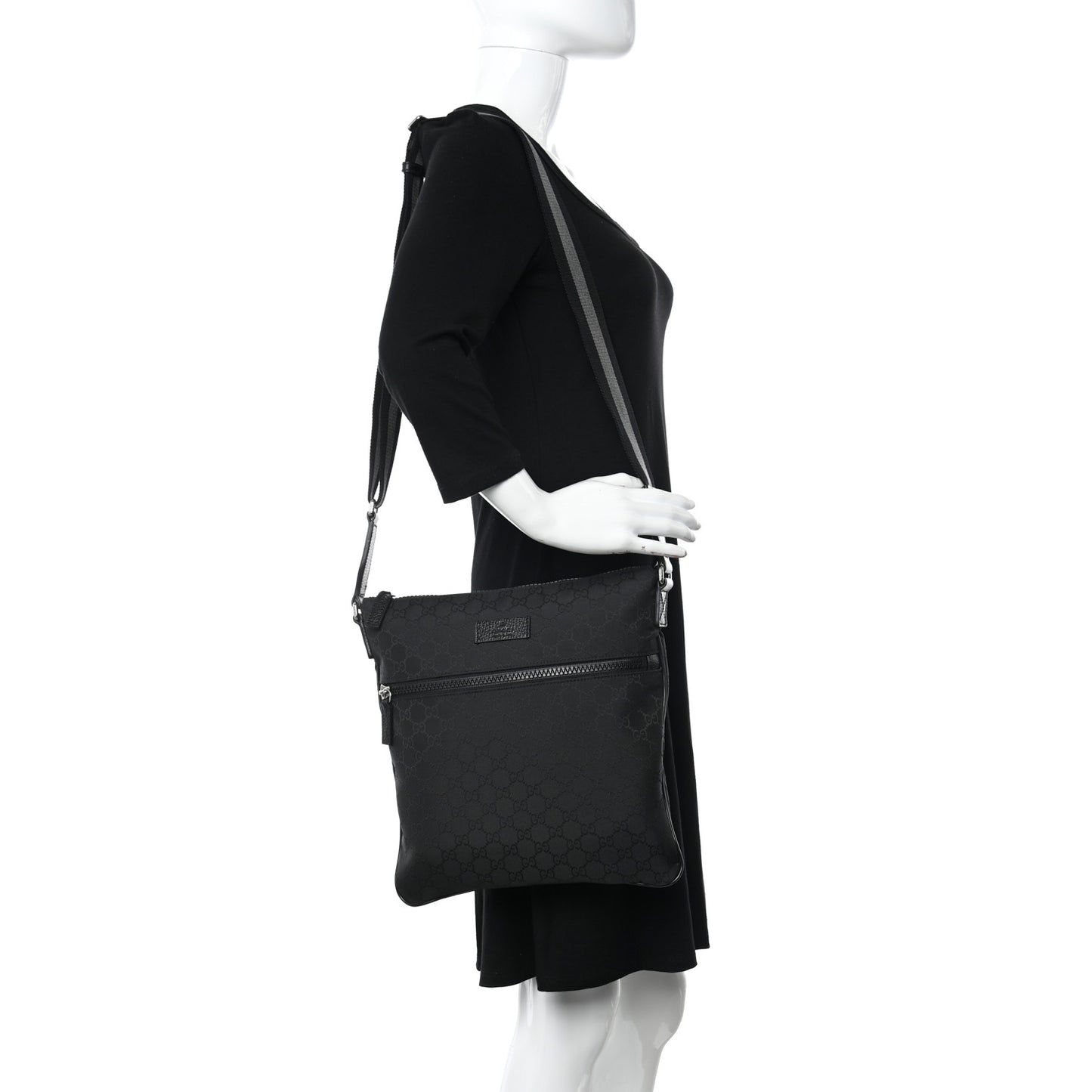 Nylon Monogram Medium Flat Messenger Bag Black