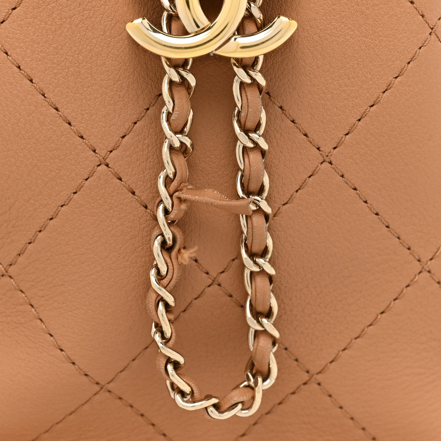 Chanel Calfskin Stitched Chain Bucket Bag Camel 10 of 18
