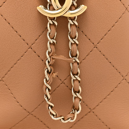 Chanel Calfskin Stitched Chain Bucket Bag Camel 10 of 18